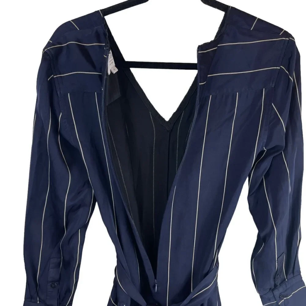 La Ligne New York Sadie Striped V Neck Long Sleeve Midi Dress Navy Blue White S - Picture 8 of 13